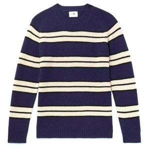 NWOT L Men's Nn07 Nathan Stripe 6212 Wool Crewneck Sweater in Blue msrp $195